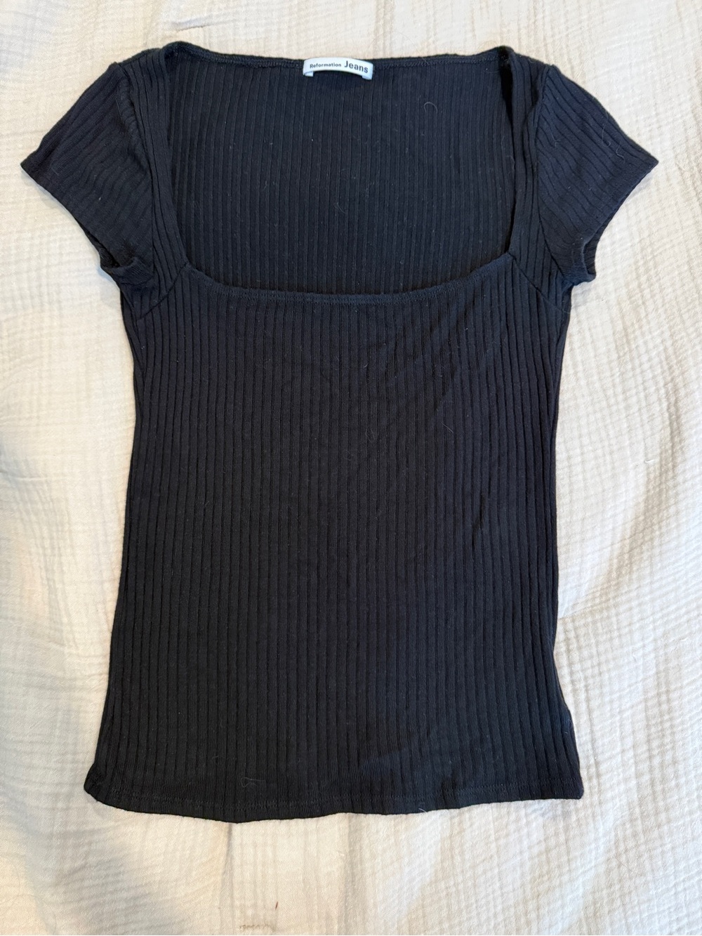 Reformation Ribbed Short Sleeve Top in Black Size XS Like Mew